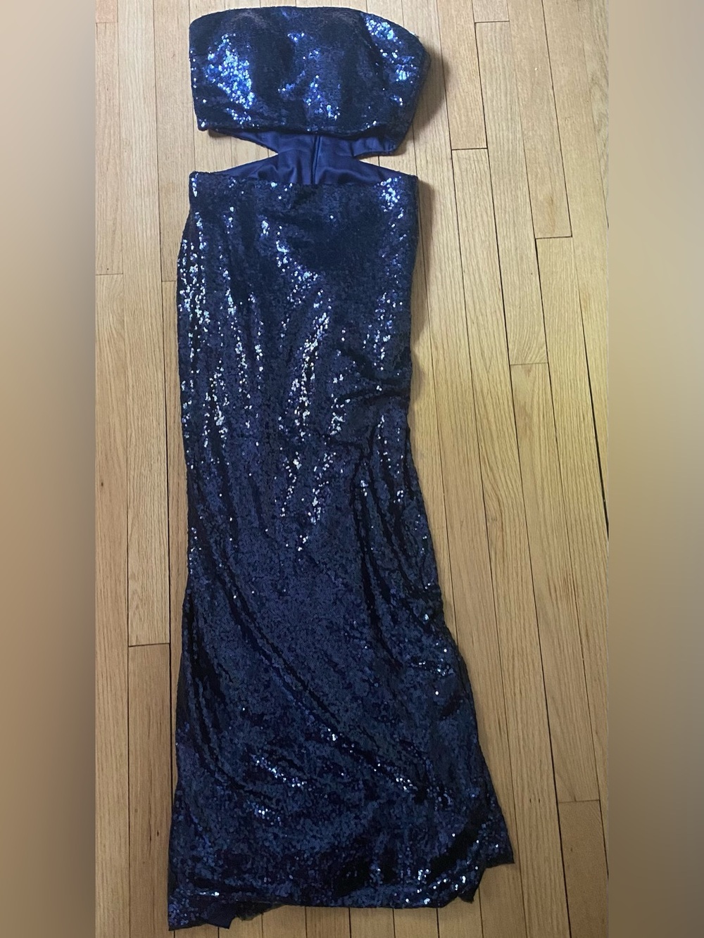 Blush Navy Sequin Strapless Evening Dress Women’s 8 Blue Crop top support lined